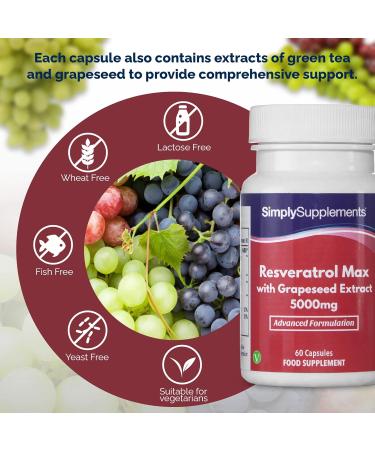 Resveratrol Capsules 5000mg with Grapeseed Extract | Vegan Friendly | 60 Capsules | UK Manufactured - Buy Online on GoSupps.com