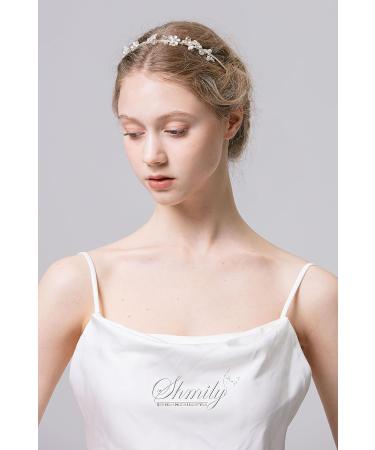 Shmily Handmade Wedding Pearl Rhinestone Tiara Headband - Bridal Jewelry Silver | DH2003 - Buy Online on GoSupps.com