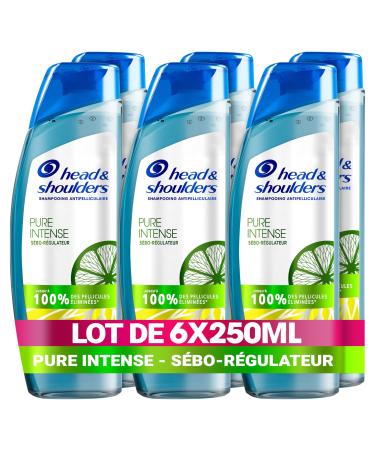 Head & Shoulders Pure Intense Sebum-Regulating Anti-Dandruff Shampoo 6x250 ml, With Lemon, For Oily Scalp, Up to 100% of Dandruff Eliminated