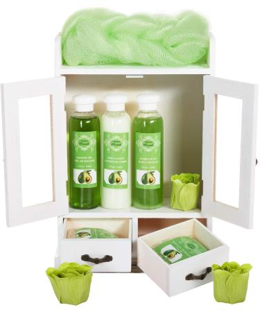 BRUBAKER Cosmetics - 10-piece bath and care set gift set - Avocado - in a vintage beauty cabinet white