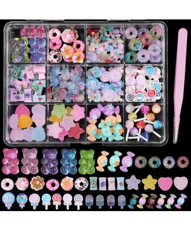 3D Candy Nail Charms for Acrylic Nails Multi Color Lollipop Donuts Bears Sweet Cute Nail Charms Star Heart Gummy Candy Jewelry Nail Charms for Nail Art DIY Decorations Design