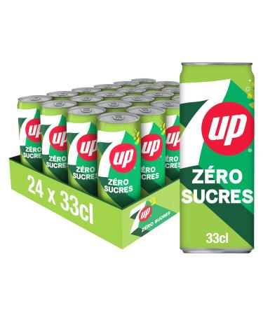 7UP Soda Sans Sucres Saveur Citron et Citron vert - Lot de 24x33cl