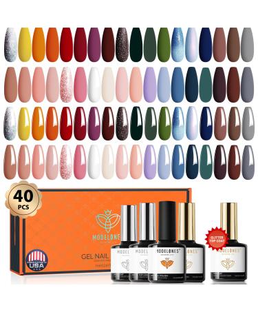 Modelones Gel Nail Polish 36 Colors Christmas Nude Brown Gel Polish with Glossy & Matte Top Coat Base Coat Starter Kit Soak Off U V Gel Nail Kit Nail Art Starter Kit Beauty Gifts Set Box