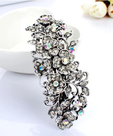 Crystal Rhinestone Metal Hair Barrette for Women - Large Anti-Slip Hair Clamp for Thin & Thick Hair - Silver Styling Accessory by TROTH FASHION - Buy Online on GoSupps.com