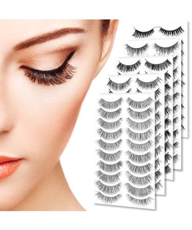Goldrose Beauty 50 Pairs 5 styles Lashes Pack False Eyelashes Natural Look Wispies Handmade Fake Eyelashes Extension Fashion Thick Soft Can be Reusabled with a Free Stainless Steel Eyelash Tweezers