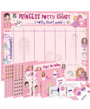 Potty Training Chart for Toddler, Girls, Sticker Chart for Kids Potty Training, 4 Week Reward Chart, Certificate, Instruction Booklet & More, Reward Sticker Chart - Princess & Unicorn Design