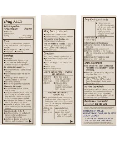 Rite Aid Budesonide Allergy Nasal Spray - 120 Metered Sprays | Non-Drowsy 24-Hr Relief for Adults - Buy Online on GoSupps.com
