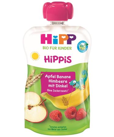 Hipp hippis fruits and cereals squirrel apple-banane raspberry with whole grain 100% organic fruits and cereals without added sugar 6 x 100 g bags H 8534 apf/ban/HIMB spelled 100g 100 g (6 Pack) 8534 apf/ban/HIMB Dinkel