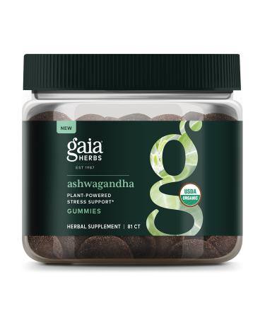 Gaia Herbs Organic Ashwagandha Gummies, Stress Support, Cinnamon, Ginger, Gluten Free, Vegan, 81 Count (Pack of 1)