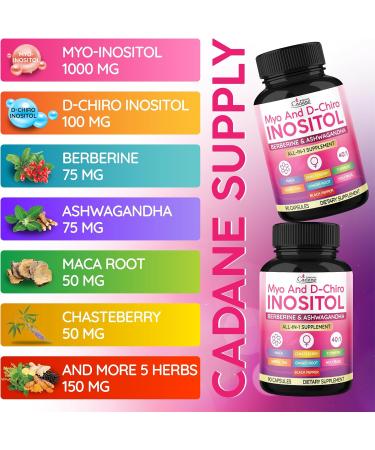 Organic Cadane Myo and D-Chiro Inositol Capsules for Women | with Berberine Ashwagandha Maca Chasteberry & 6 More | Cycle Regularity Body Management | Vegan Non-GMO - 90 Capsules - Buy Online on GoSupps.com