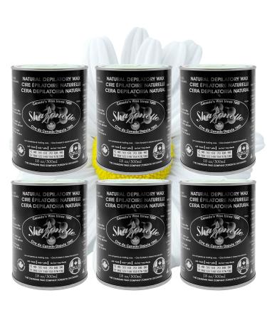 2021 New Package Design Sharonelle Soft Wax All Purpose Hair Removal Natural Depilatory Canned Wax for Sensitive Skin Canada-Made Melting Wax in Black color Canned Package (6PC Azulene) 500 ml (Pack of 6) Azulene