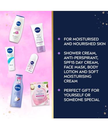 NIVEA Feel Pampered Skincare Gift Set (6 Products) Women's Gift Set Includes Shower Cream Anti-Perspirant Body Lotion Soothing Day Cream SPF15 Soft Moisturising Cream and Face Sheet Mask - Buy Online on GoSupps.com