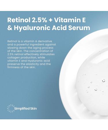 Retinol Serum 2.5% with Vitamin E, Hyaluronic Acid & Green Tea - Anti-Aging, Brightening | 2 oz Face & Eye Serum for Fine Lines, Wrinkles - Day & Night Formula by Simplified Skin - Buy Online on GoSupps.com