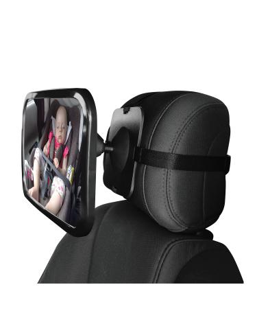 Almineez Large Universal Car Back Seat Shatterproof Safety Child Toddler Infant Clear Wide Rear View Facing Baby Mirror with Fully Adjustable Tilt Turn Anti-Wobble Headrest Fixing Straps