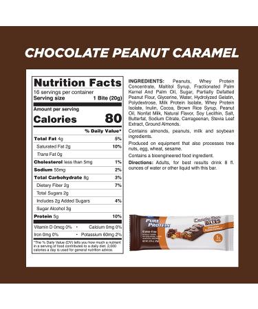 Pure Protein Candy Bar Bites - Chocolate Peanut Caramel, 5g Protein, Gluten Free, Low Sugar - 16 Pack, 0.70 oz each - Buy Online on GoSupps.com