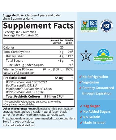 Garden of Life Kids Probiotic & Prebiotic Fiber Gummies with Vitamin D3 - 60ct, Strawberry Flavor | Digestive & Immune Health | Gluten Free & Non GMO - Buy Online on GoSupps.com
