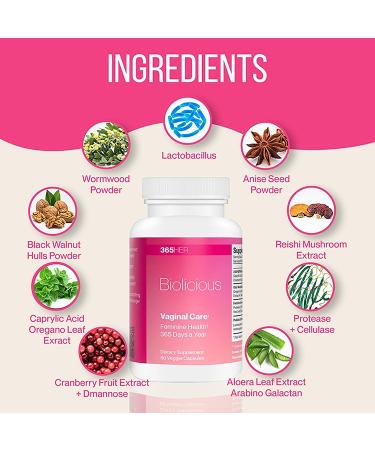 365 HER Biolicious Vaginal Care Supplement (60 Capsules) - Odor Neutralizer, UTI & BV Support - Prebiotics, Probiotics, Balance pH - Gluten-Free, Vegan - Buy Online on GoSupps.com