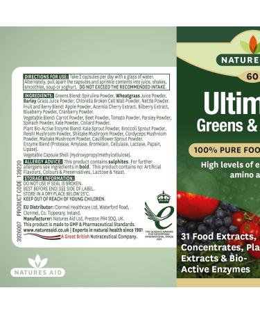 Natures Aid Ultimate Greens & Berries 60 Capsules - Superfood Supplement for Energy and Immunity - Buy Online on GoSupps.com