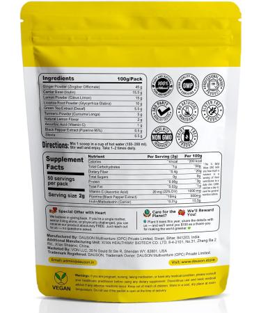 Daily Green & Ginger Turmeric Wellness Powder 100 Servings Superfood Blend with Wheatgrass Matcha Beetroot Ashwagandha Lemon Licorice Decaf Green Tea Turmeric Ginger & Prebiotics | Caffein - Buy Online on GoSupps.com