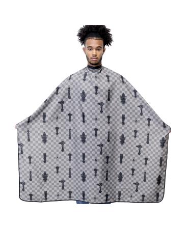 King Midas EmpireKing Me Barber Cape - Professional Quality with Snap Buttons - Itch Free Water Proof Styling Cape Gray & Black