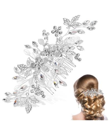Healeved Rhinestone Flower Hair Side Combs Crystal Bride Wedding Hair Comb Bridal Headpieces Bridesmaid Hair Accessories Hair Styling Side Comb