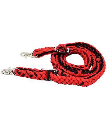 CHALLENGER Roping Knotted Horse Tack Western Barrel Reins Nylon Braided Red Black 60716