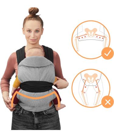 Kinderkraft Adoree Baby Carrier | Ergonomic Sling for Infants to Toddlers | 2 Carrying Positions | Adjustable Straps & Hood | Cotton Linen Viscose | Gray-Black - Buy Online on GoSupps.com