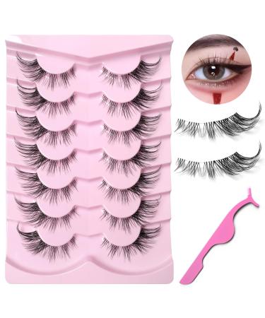 AddFavor Cat Eye Lashes False Eyelashes Natural Look Wispy Fluffy Clear Lash Band Fake Eyelashes 7 Pairs Pack 3D Winged End Eye Elongated Strip Lashes Style F