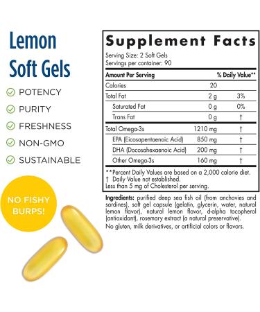 Nordic Naturals ProEPA Lemon 1000mg - 180 Softgels | Omega-3 Fish Oil Supplement - Buy Online on GoSupps.com