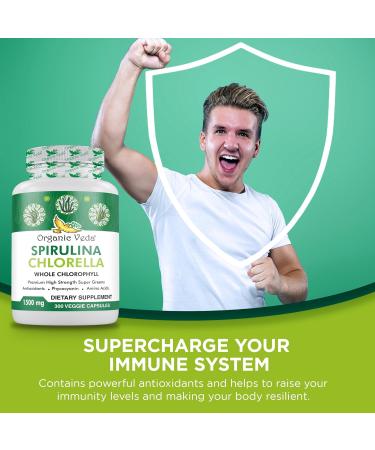 Organic Veda Spirulina & Chlorella Capsules 1500mg 300 Count - Spirulina Chlorella Capsules with Super Green Antioxidants Phycocyanin Amino Acid - Boost Immunity Energy Support Digestion - Buy Online on GoSupps.com