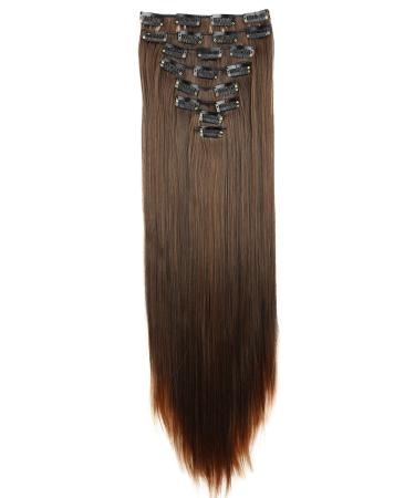 CAISHA by PRETTYSHOP XXL 24" 8 Pieces Set Clip In Extensions Hair Extension Hairpiece Straight Brown Mix CES12 brown mix #4T30 CES12