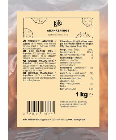 KoRo - Ananas s ch sans sucre ajout | 1 kg - 100% ananas s ch sans sucre ajout non sulfur parfait pour vos collations 1 kg (Lot de 1) - Buy Online on GoSupps.com