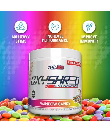 EHP Labs OxyShred Pre Workout Powder - Preworkout Powder with L Glutamine & Acetyl L Carnitine, Energy Boost Drink - Rainbow Candy, 60 Servings - Buy Online on GoSupps.com