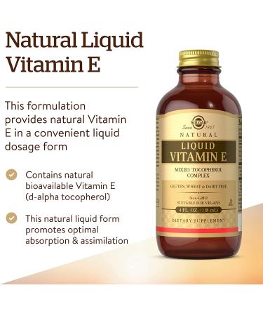 Solgar Liquid Vitamin E 4 fl. oz. - Antioxidant & Immune Support for Overall Health - Non-GMO, Vegan, Gluten & Dairy Free - 94 Servings - Buy Online on GoSupps.com