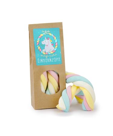 Magic unicorn braids colorful and frothy soft marshmallow with a sweet vanilla taste foam sugar in rainbow colors magic in every piece