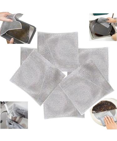 Double Stainless Steel Scrubber Double Stainless Steel Scrubber Cloth Double Sided Silver Wire Dishcloth Non Scratch Wire Dish Cloth Multipurpose Wire Dishwashing Rags 6pcs