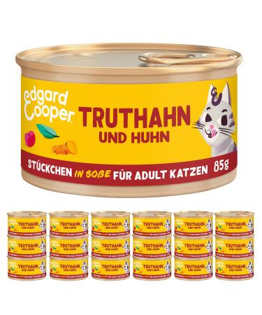 Edgard & Cooper cat food wet grain -free cat adult sterilized or active wet feed natural pieces in sauce 85g x 18 turkey & chicken tasty and balanced turkey/chicken 85 g (18 Pack)