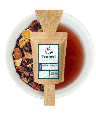 Teaped Tea - Organic Orange Pineapple Dream, Loose Leaf Fruit Tea, 2oz Pouch Bag 20 Cups, Natural Flavors, Herbal Loose Leaf Tea Blend