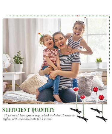 30 Mixed Style Bean Sprout Hair Clips for Women, Girls, Kids - Flower Plant Barrettes for School, Party - Green Pink Red Hair Accessories - Buy Online on GoSupps.com