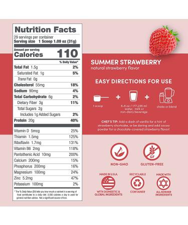 Designer Wellness 100% Whey Protein Powder - Natural, Gluten-Free, Probiotics, Fiber, B-Vitamins, Summer Strawberry, 2 lb - Buy Online on GoSupps.com