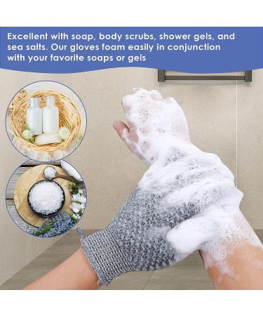Sibba 2 Pairs Bath Exfoliating Gloves - Shower Scrubber Set for Spa Body Scrub, Loofah Glove with Hooks - Men and Women (Black & Grey) - Buy Online on GoSupps.com