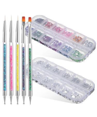 Ipetboom 1 Set Nail Rhinestones Kit - Nail Charms Decorative Round Rhinestones Manicure Kit with Nail Rhinestone Glue Gel Multi Shapes Nail Charms Face Gems Manicure Kit With Dotting Pens