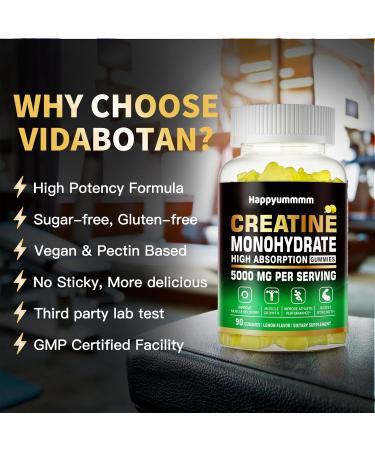 Creatine Monohydrate Gummies - Sugar-Free 5g Chewable Supplement for Men & Women | 90 Count Lemon Flavor - Buy Online on GoSupps.com