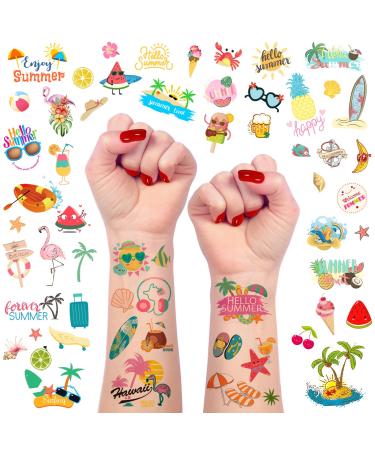 60 Pieces Summer Temporary Tattoos for Kids  Pool Party Favors  Hawaiian Luau Beach Temporary Tattoo  Watermelon Strawberry Pineapple Flamingo Tattoo Stickers for Birthday Party Supplies  Tropical Party Decoration Suppli...