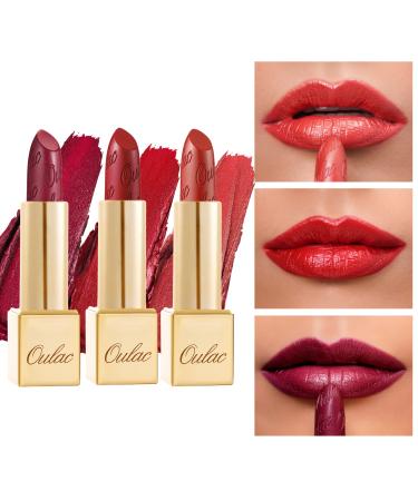 Oulac Metallic Lipstick Set for Christmas High Impact Red Lipcolor with Moisturizing Formula  Vegan & Cruelty-Free  Full-Coverage Lip Color 4.3g X 3PCS Merry Christmas!