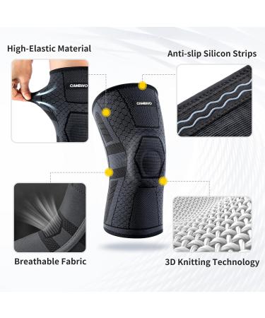 CAMBIVO 2 Pack Knee Braces for Knee Pain Women and Men Knee Compression Sleeve with PMMA Side Stabilizers and Patella Knee Pads Knee Support for Meniscus Tear Arthritis ACL Joint Pain Relief Running Volleyball (Black Grey L) Large Black Grey - Buy Online on GoSupps.com