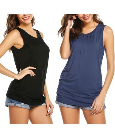 UNibelle Maternity Nursing Top - Double Layer Sleeveless Tank Tee | S-XXL | Black & Navy Blue | Pregnancy Shirt - Buy Online on GoSupps.com