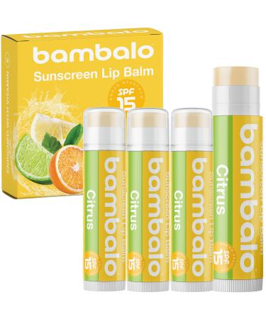 4-Pack Citrus SPF 15 Lip Balm - Organic Ingredients Broad Spectrum UVA/UVB Protection - Hydrating & Moisturizing USA Made SPF 15 Citrus