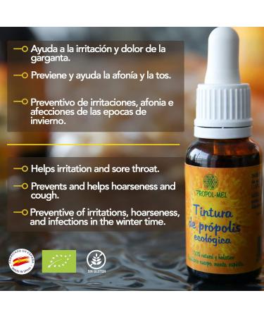 Pack x 2 - Tincture mother of Propolis - 20ml x bottle - ORGANIC - Promotes the well-being of the throat. 100% Natural. Gluten free. Concentrated at 15%. - Buy Online on GoSupps.com
