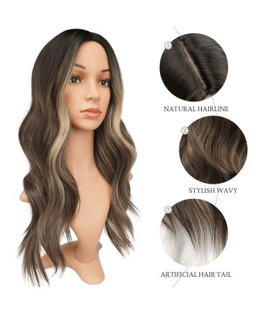 Fine Long Curly Wig - 55 cm Brown Mixed Blonde Synthetic Wavy Wig for Women | Perfect for Parties - Buy Online on GoSupps.com